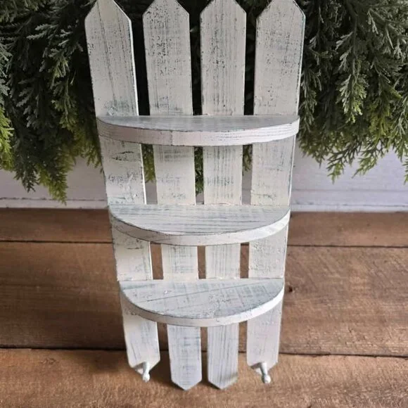 White & Teal Picket Fence Peg Key Rack Wall Hanging Primitive Farmhouse Shelf - Picture 2 of 8